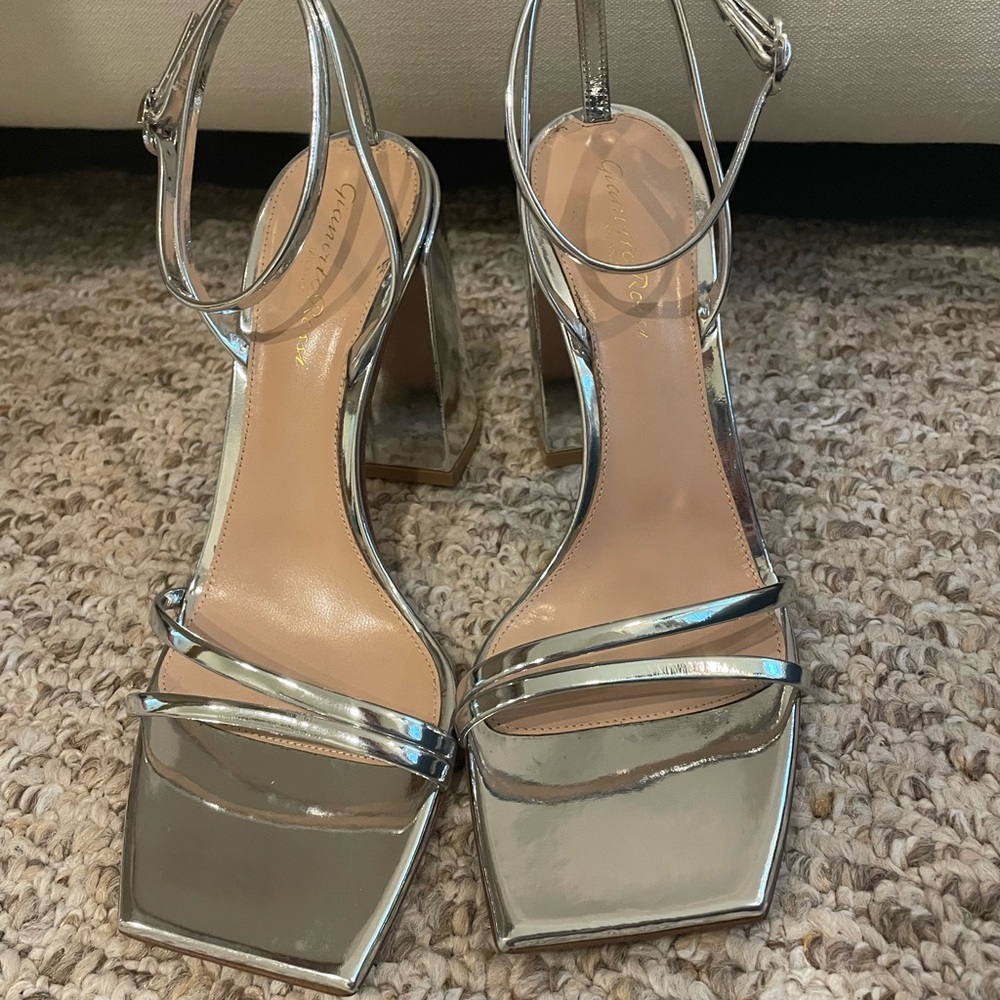 Silver Gianvito Rossi 8.5 block heeled sandals